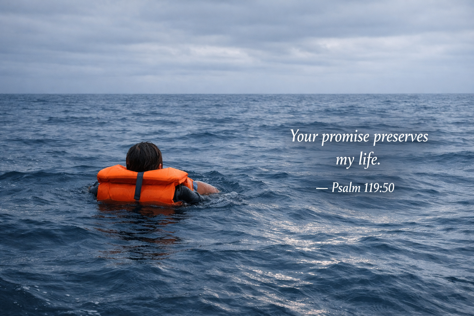 Psalm 119:50 — Kept Afloat -- Life Jacket in Open Ocean HD Wallpaper